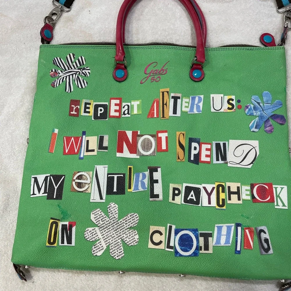 Gabs Green Graphic Letter-Print convertible Tote! really cool bag - Picture 12 of 16